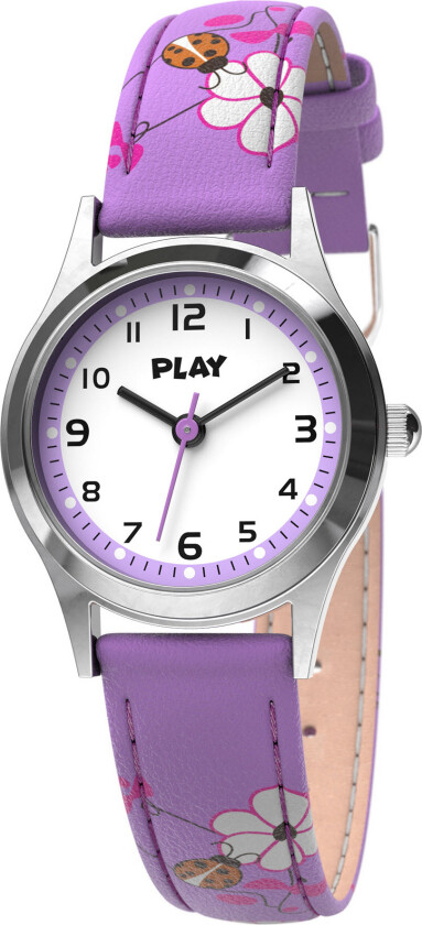 Purple Ladybug W1065AIX-B - Kvarts - Sølv - Barneklokker - Skinn - Akryl