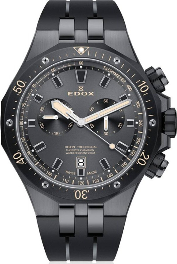Delfin Chronograph 10109 357GNCA NINB - Kvarts - Gunmetal Sort - Herreklokker - Silikon - Safir