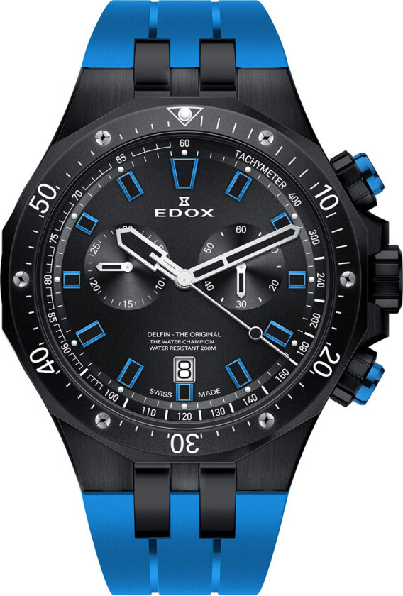 Delfin Chronograph 10109 37NBUCA NIBU - Kvarts - Sort - Herreklokker - Silikon - Safir