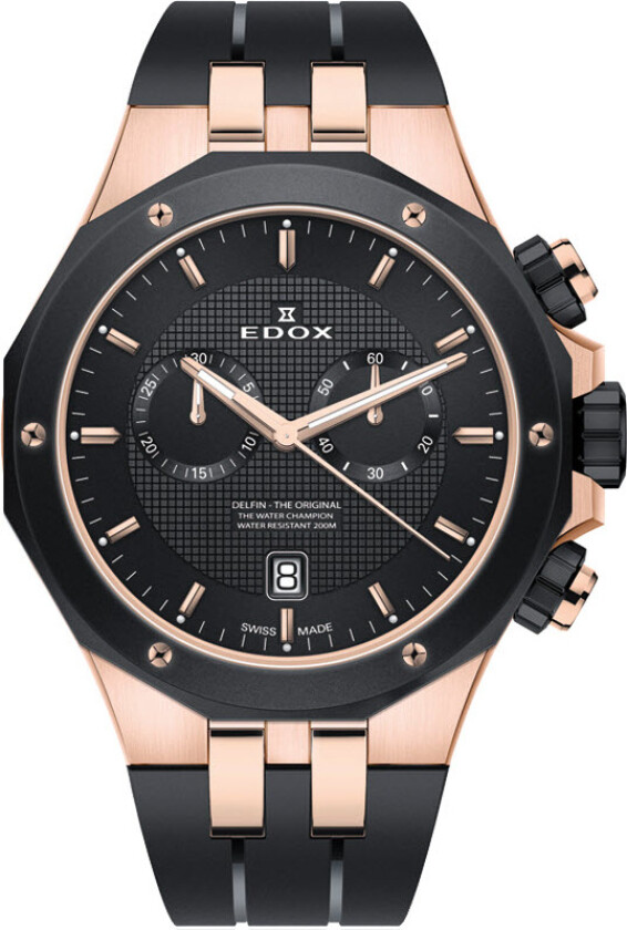 Delfin Chronograph 10110 357RNCA NIR - Kvarts - Rosegull Sort - Herreklokker - Silikon - Safir
