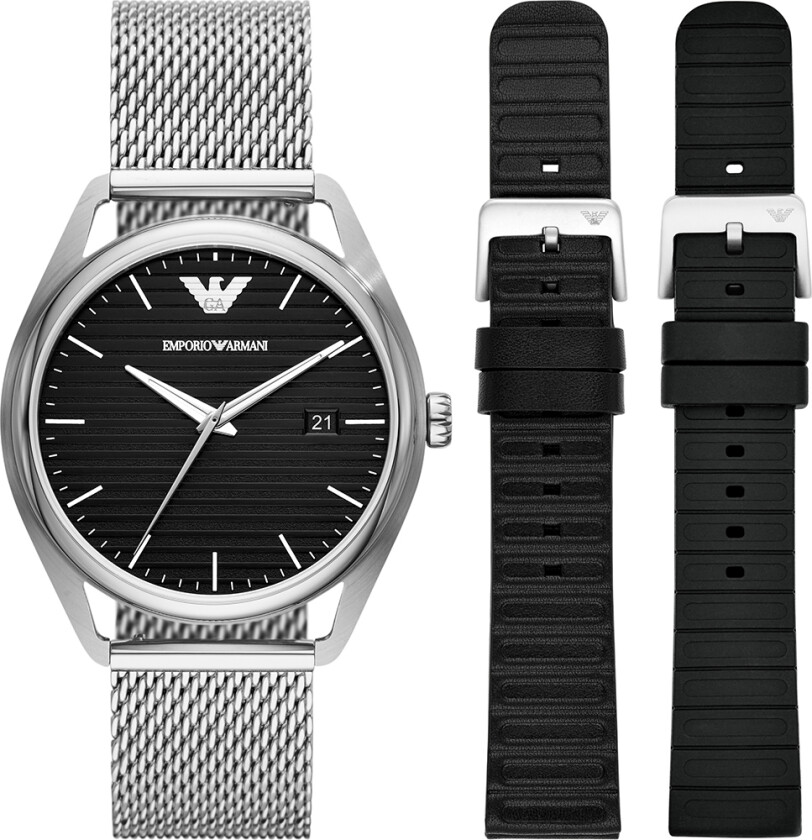 Emporio Armani Matteo Set AR80055 - Kvarts - Sølv - Herreklokker - Meshlenke - Mineral