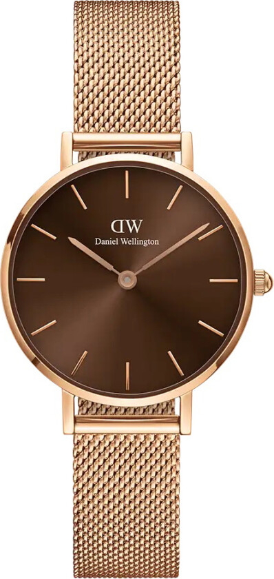 Petite Amber 28mm Brown DW00100476 - Kvarts - Rosegull - Dameklokker - Meshlenke - Mineral