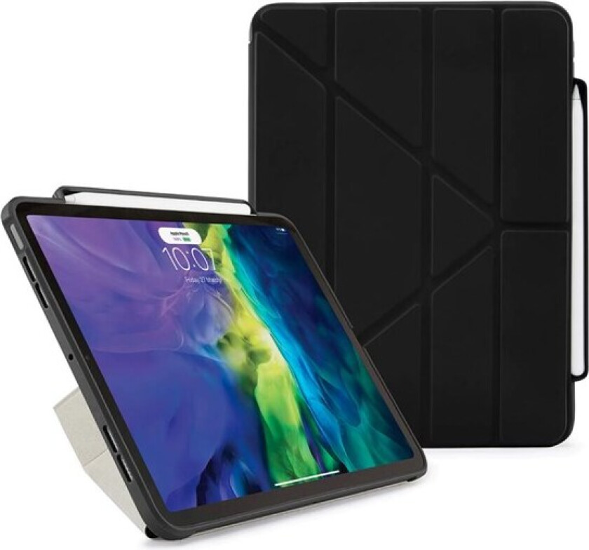 iPad Air (2022 / 2020) Deksel - Origami No3 Case m. Apple Pencil Holder - Svart / Gjennomsiktig