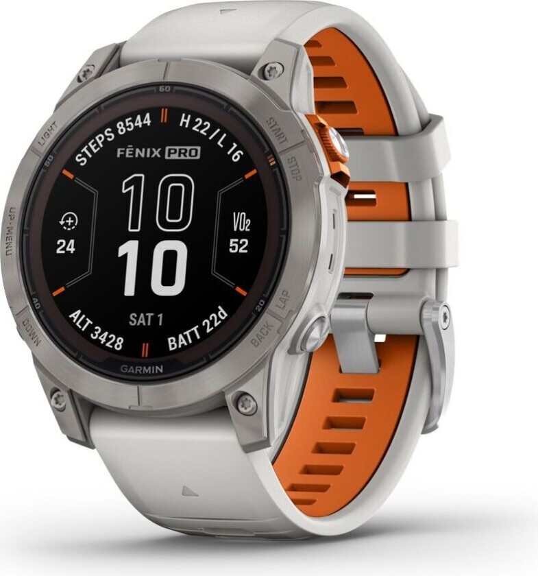 Fenix 7 Pro – Sapphire Solar Edition, Fog Gray, Orange, GPS Smartklokke, unisex Fog Grey