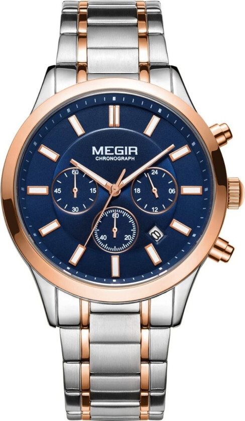 Classic Mens Chronograph Two-Tone Steel Blue 2150 - Kvarts - Rosegull Sølv - Herreklokker - Rustfritt stål - ledd m/pin - Mineral