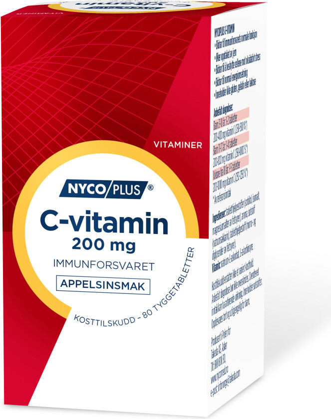 C-vitamin 200 mg, Appelsin, 80 tyggetabletter