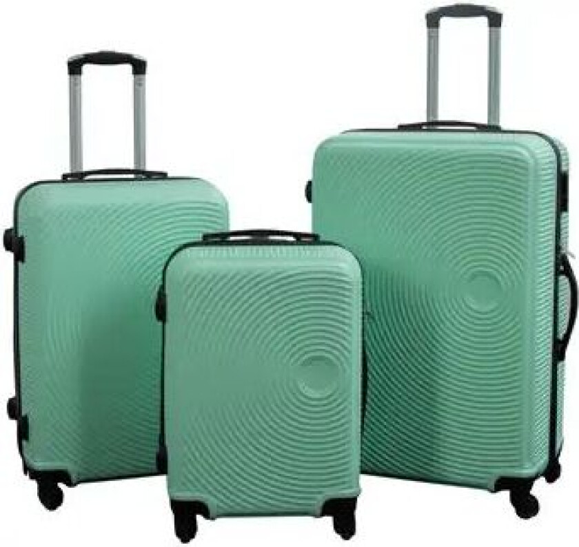 Kofferter - sett med 3 stk. - Eksklusivt hardcase koffertsæt tilbud - Pastel grønn sirkler