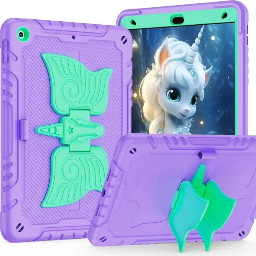 iPad 10,2" (2021 / 2020 / 2019) Unicorn Kickstand Barnedeksel - Rosa / Lilla