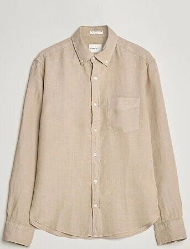 Regular Fit Garment Dyed Linen Shirt Concrete Beige