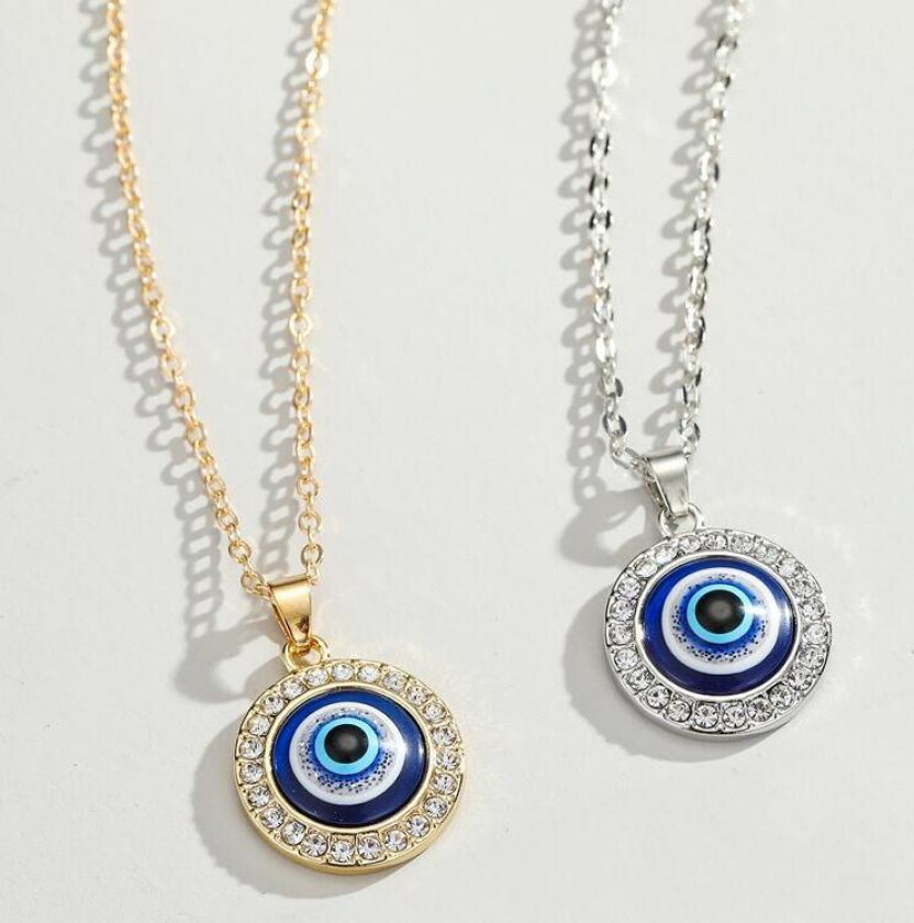 Evil eye - necklace with rhinestones, silver and gold protect nazar
