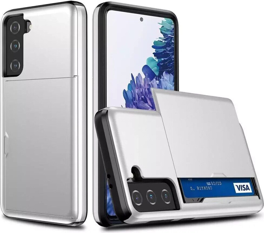 Samsung Galaxy S21 FE (5G) Hybrid Håndverker Deksel med Lommebok - Sølv