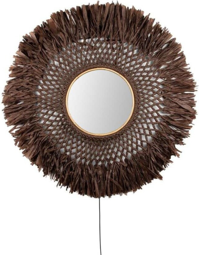Boho vegglampe med speil Ø90 cm Brun