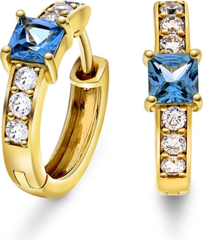 , Øreringer i 925 forgylt sølv med blå zirkonia