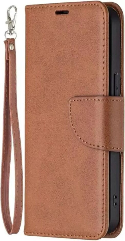 iPhone 13 Pro Rustikt Skindeksel Med Lommebok & Stropp - Brun