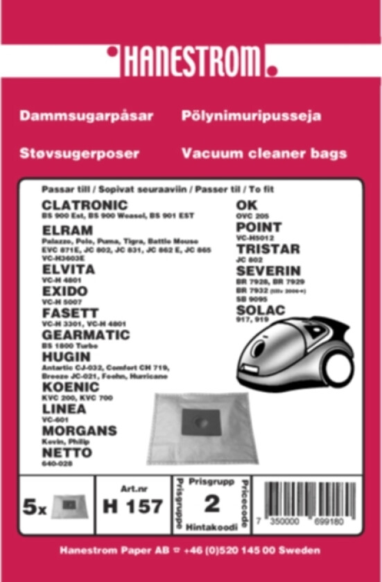 Støvsugerposer, syntetfiber, 5st.