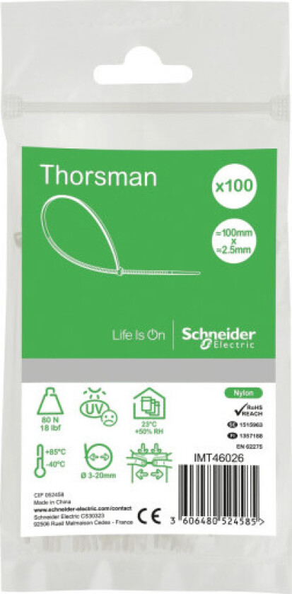 Buntebånd 2,5 x 100 mm hvit - pakke á 100 stk.