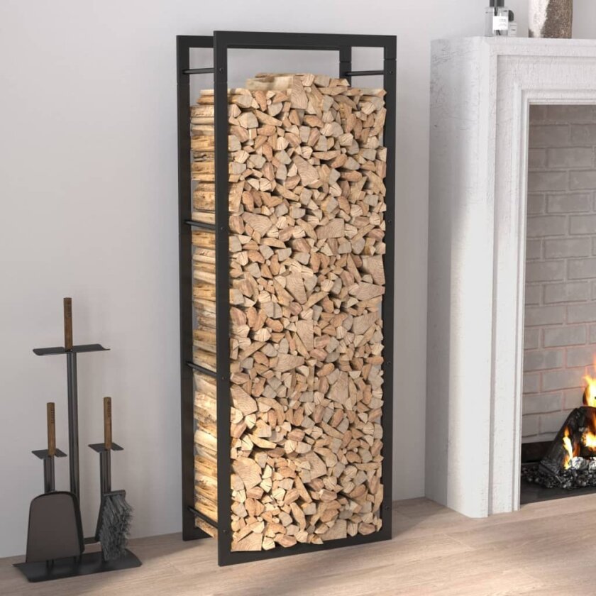 Vedstativ stål matt 50x28x132 cm - sort