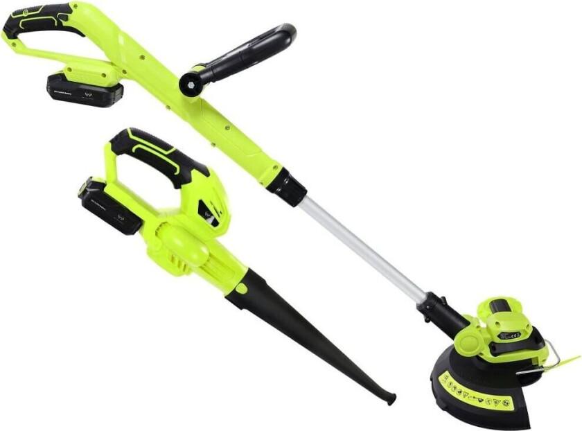 Batteridrevet gresstrimmer og løvblåser 20V Med batteri og lader