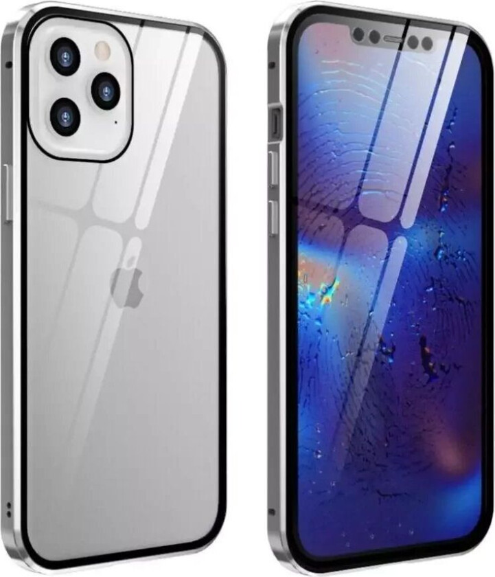 iPhone 12 / 12 Pro 360° Magnetisk Deksel med Glass Bak og Forside - Sølv