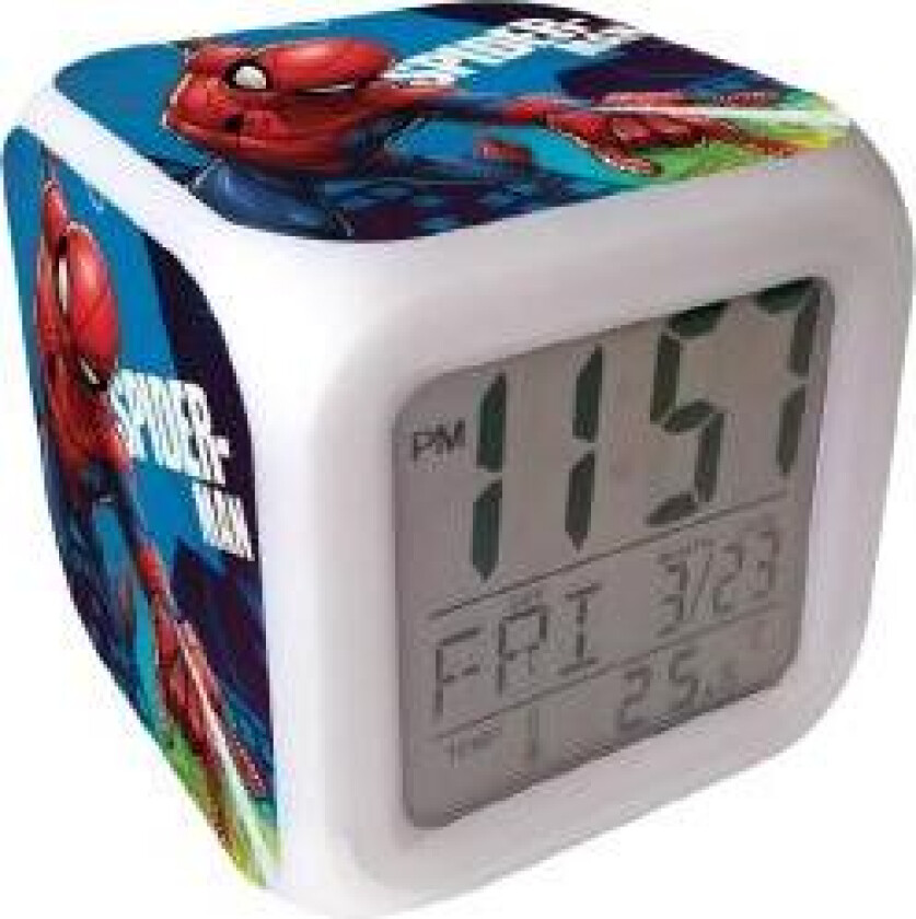 Spiderman barneklokke vekkerklokke med lys og termometer