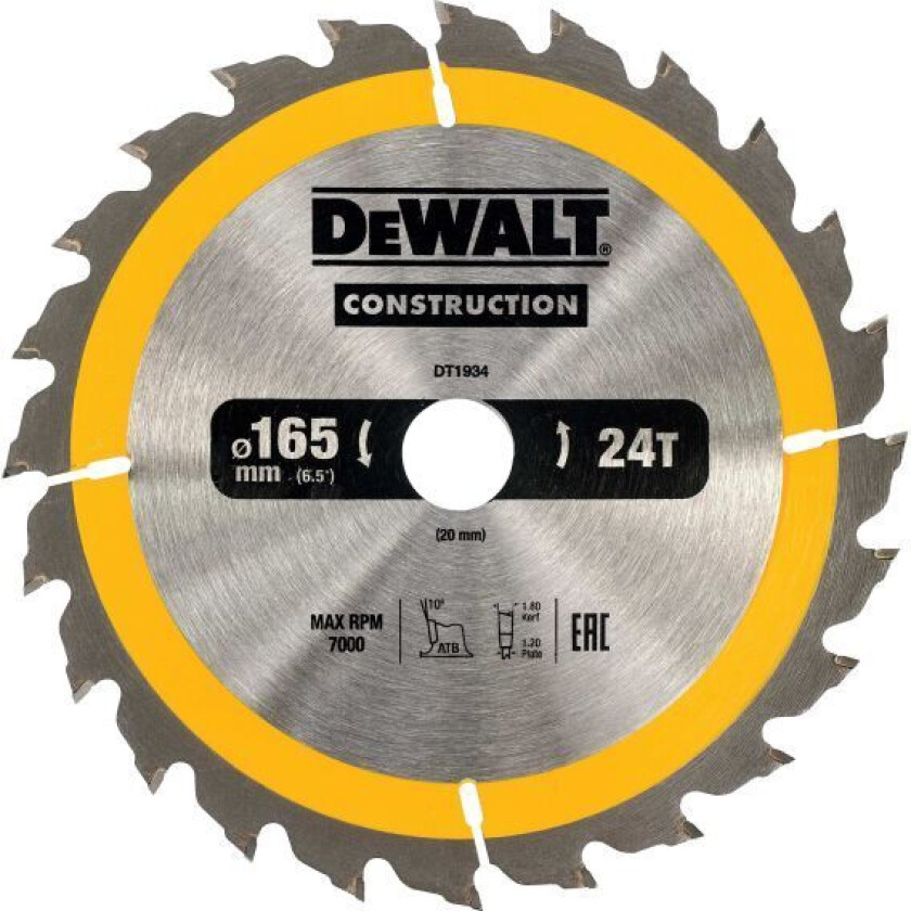 Dewalt DT1934-QZ Sirkelsagklinge 165 x 20 mm, 24T