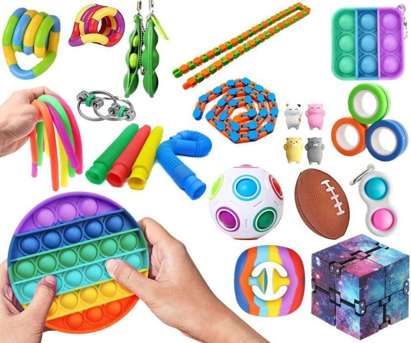 Bilde av 30-Pack med Fidget Toys - Pop It, Stressball, Dimple, Bønner