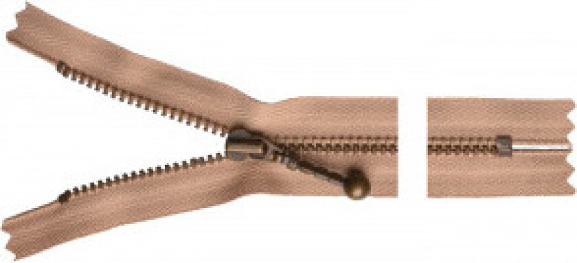 Glidelås Antikk Messing 20cm 4mm Beige