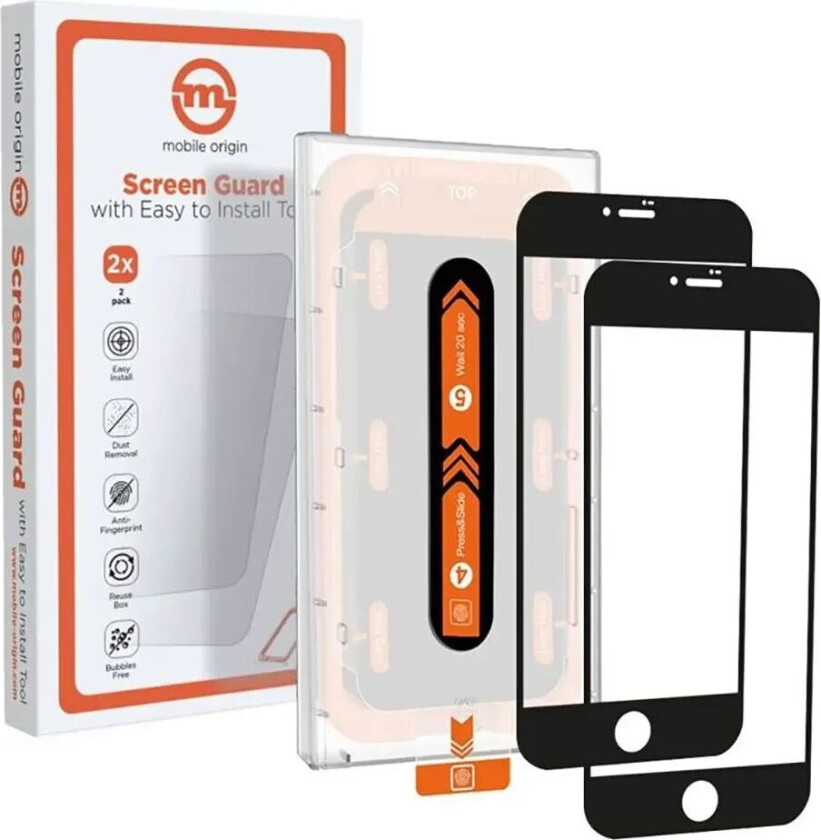 iPhone SE (2022 / 2020) / 8 / 7 Mobil Origin Beskyttelsesglass - Case Friendly - 2 Pack - Svart Kant