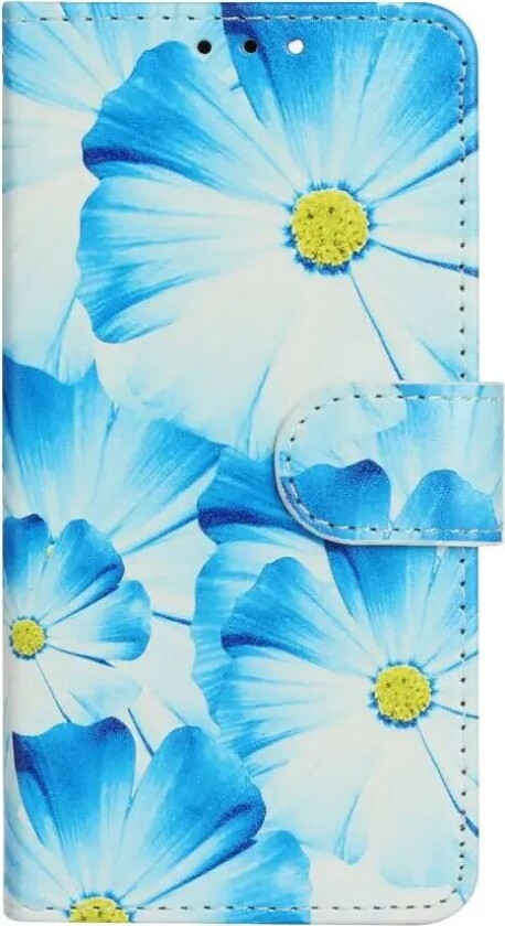 iPhone 13 Mini Kunstskinn Deksel m. Lommebok og Trykk - Blå Orkidé