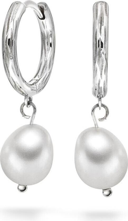 , Øreringer i 925 rhodinert sølv med ferskvannsperle