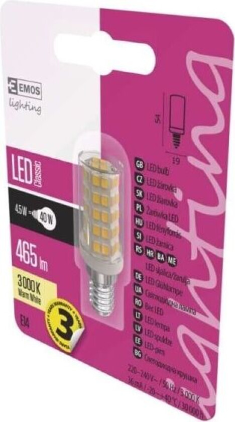 Emos ZQ9140, 4,5 W, 40 W, E14, 465 lm, 30 000 t, Varm hvit