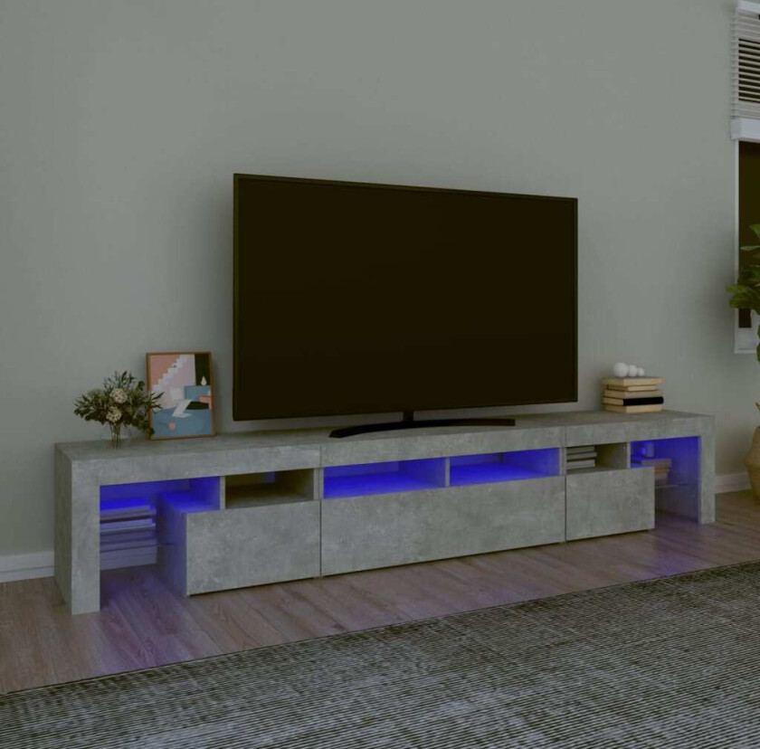 TV-benk med LED-lys betonggrå 230x36,5x40 cm