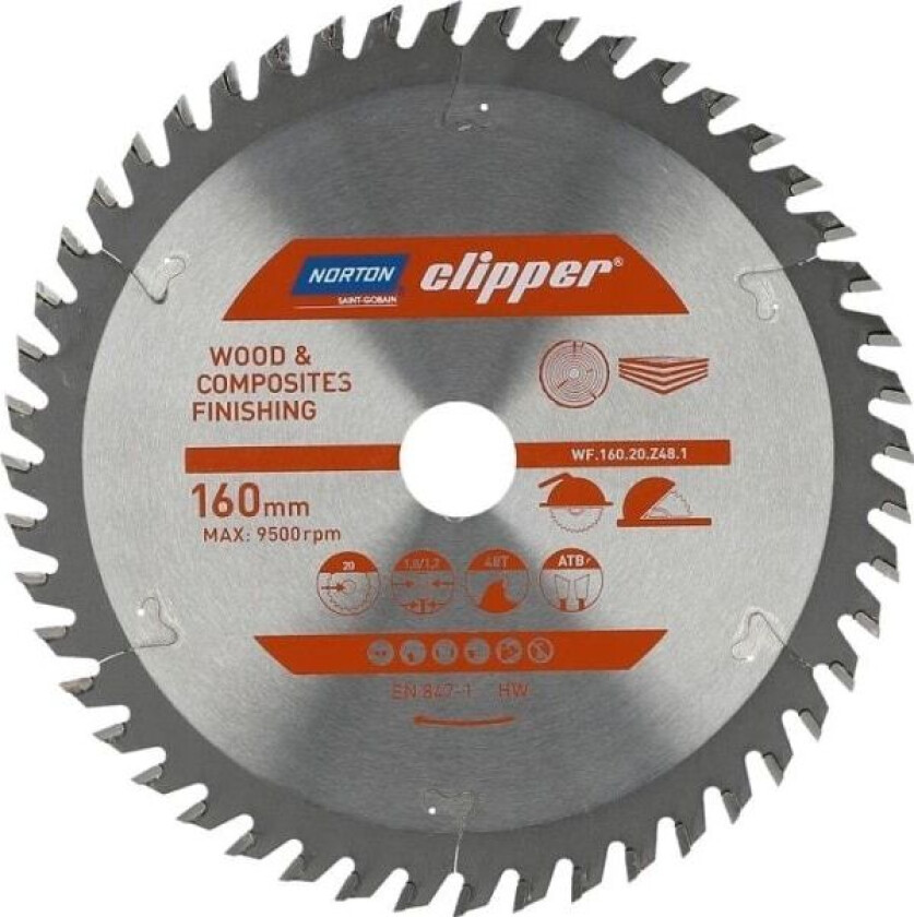 Norton Clipper Norton NORTON Sirkelsag 160 mm x 20 mm x 48 med SAPNAS & ATB-KOMPOSITTER (1,8/1,2) N70184608086