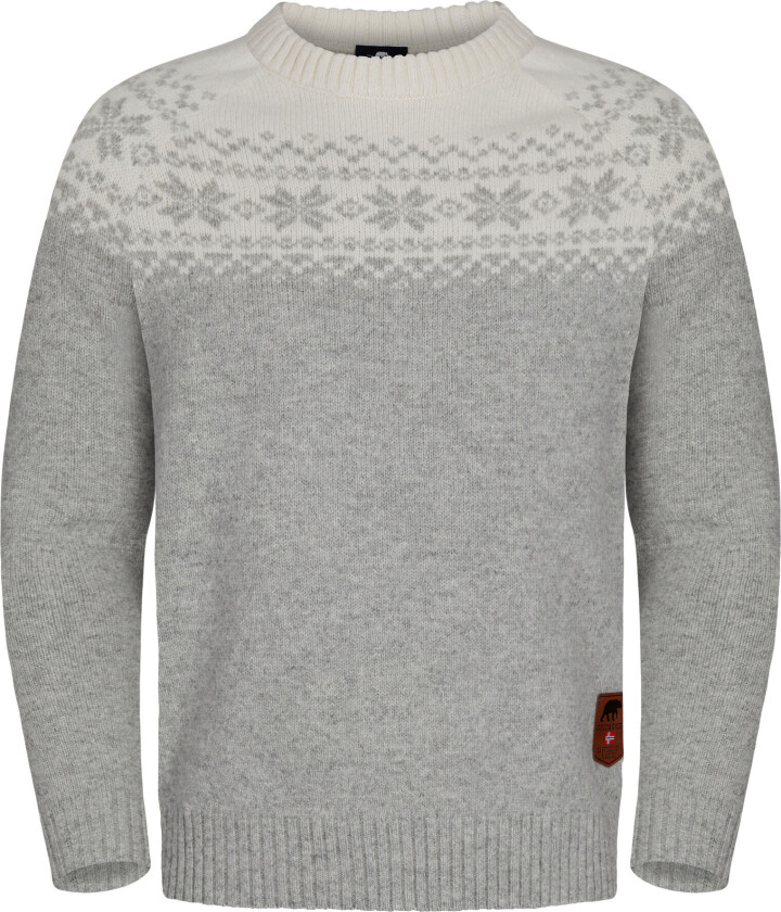 Snøkrystall Round Neck Ullgenser Herre Light Grey/White L