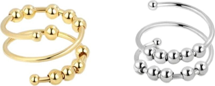 Bilde av Justerbare antistressringer med roterbare perler gull/sølv 2-pak