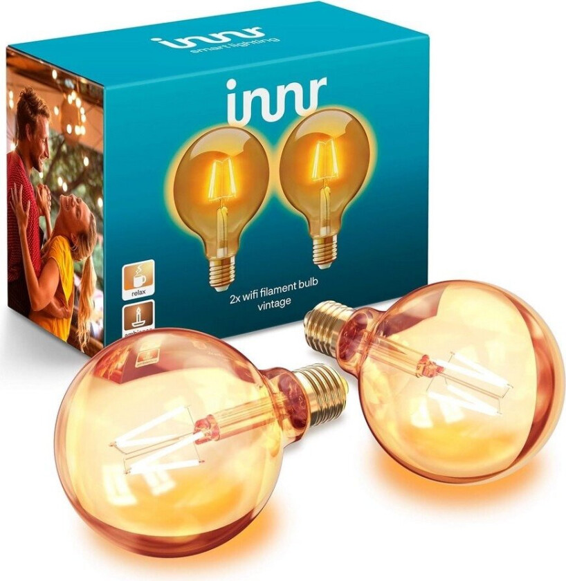 Bilde av - LED filament light bulb - shape: globe - E27 - 4.5 W - warm white light - 2200 K (pack of 2)