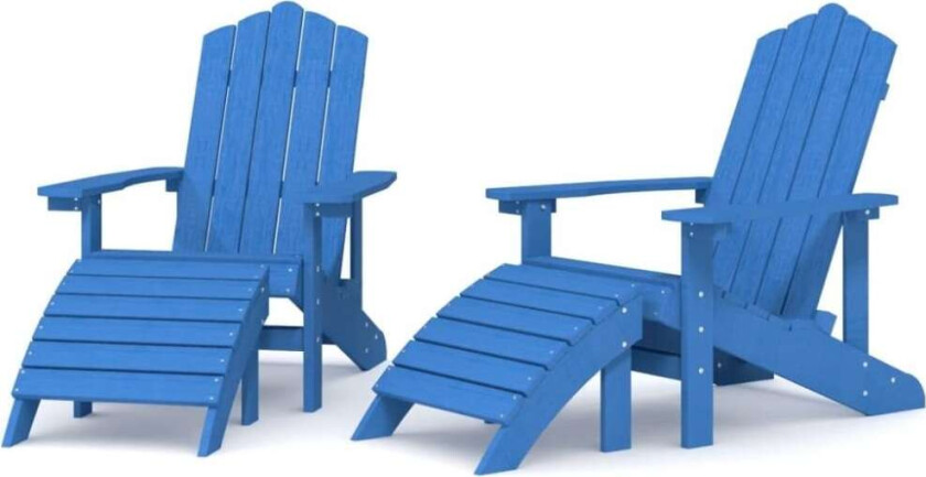 Adirondack hagestoler med fotstøtte 2 stk HDPE havblå