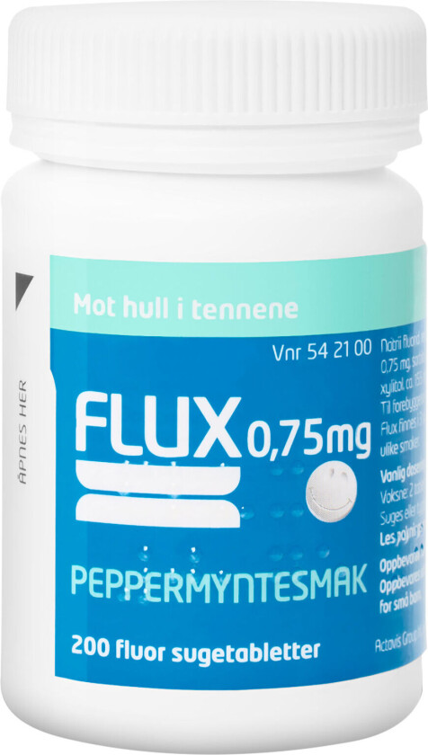 Fluortabletter 0,75mg peppermyntesmak, 200 stk.