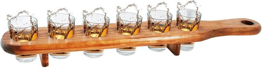 Trebrett m/ 6 Shotglass