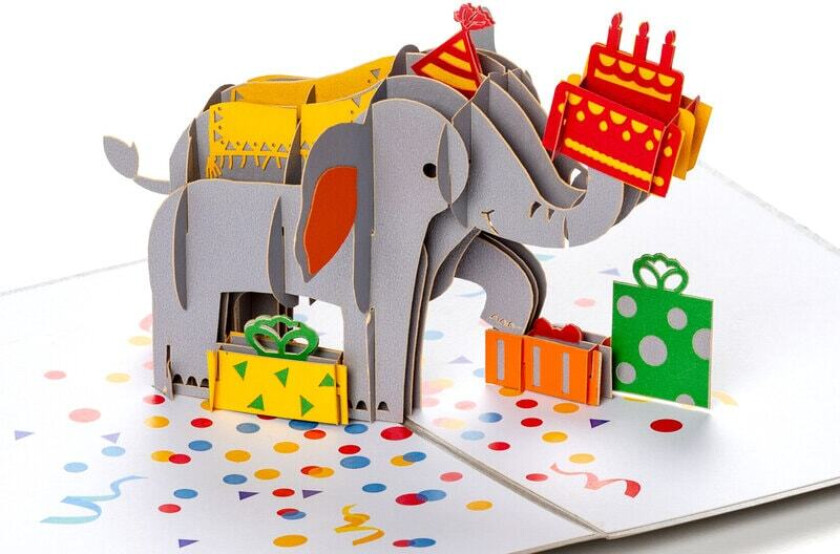 3D pop up-kort – Bursdagskort med elefant