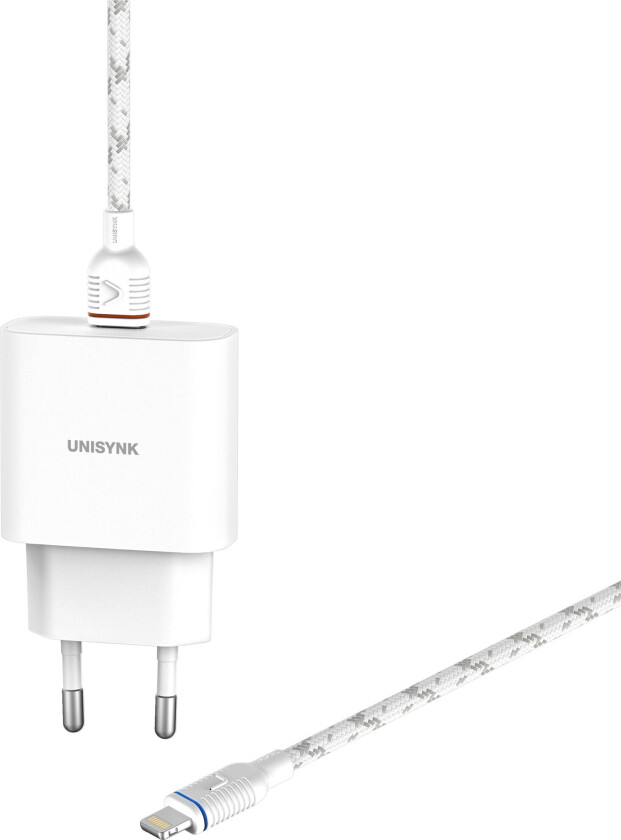 20w Pd Slim Wall Charger + Lightning Cable Hvit