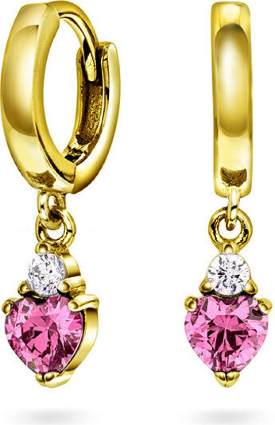 , Øreringer til barn i 925 forgylt sølv med zirkonia og hjerte