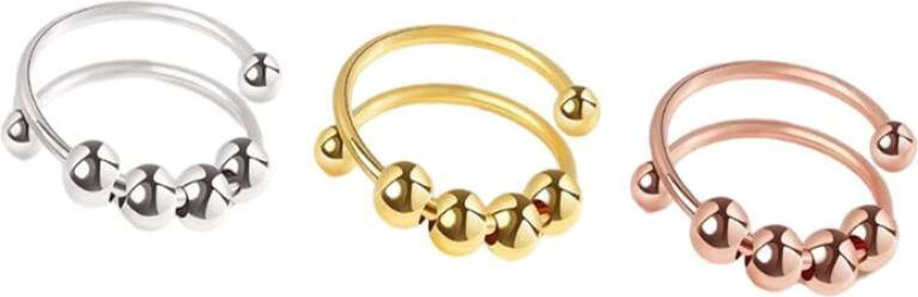 Bilde av INF Justerbare antistressringer med roterbare perler 3-pakning Sølv S