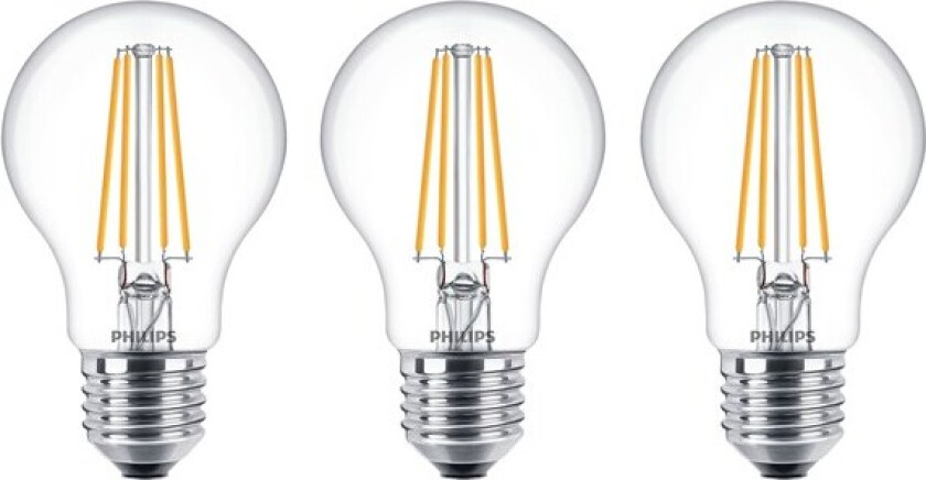 LED-lyspære Classic Standard 7W/827 (60W) Clear 3-pack E27