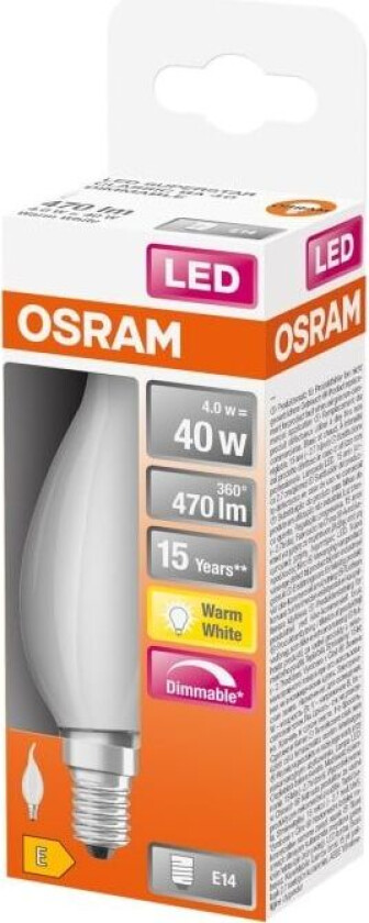 LED-lyspære Candle BA 5W/827 (40W) frosted dimmable E14