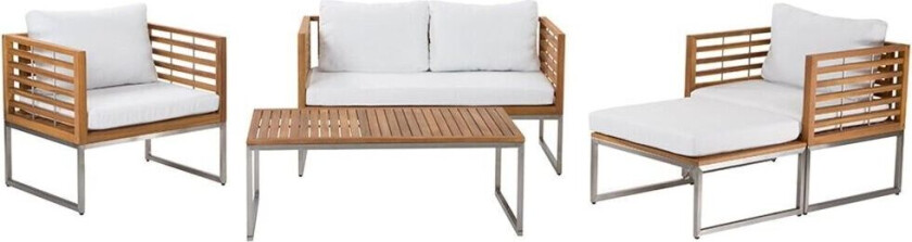 Hagesofa Akasietre Hvite Puter 4-seters Lamelldesign Utendørs Hagesett