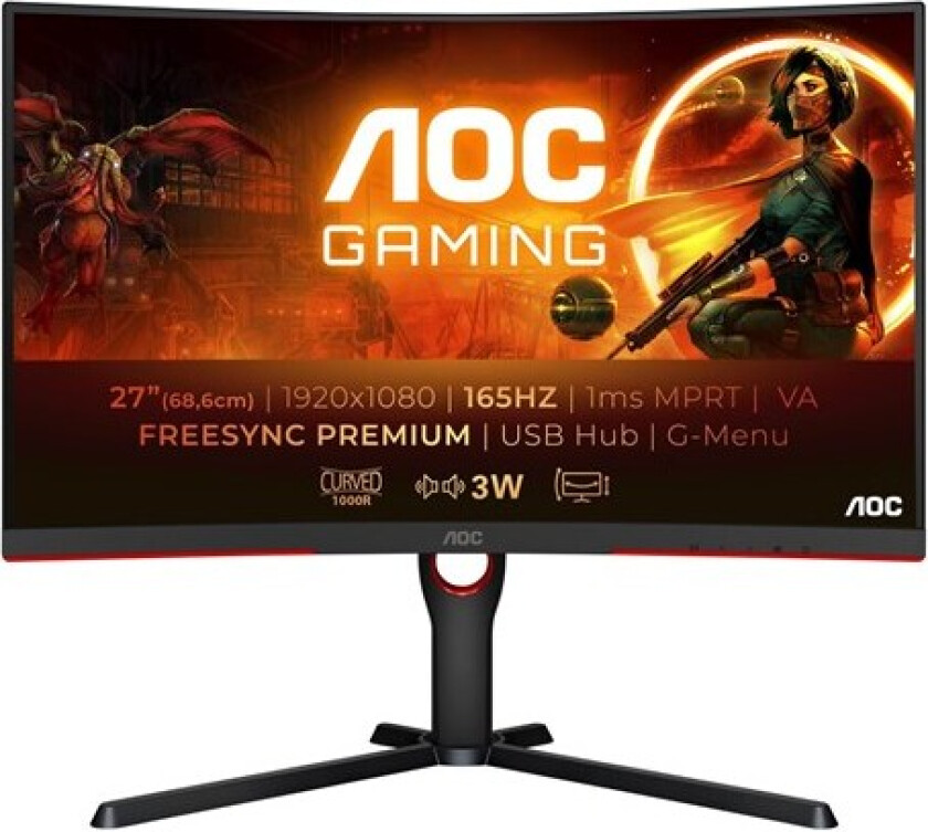 27" AOC Gaming C27G3U/BK 165Hz - 1 ms - Skjerm
