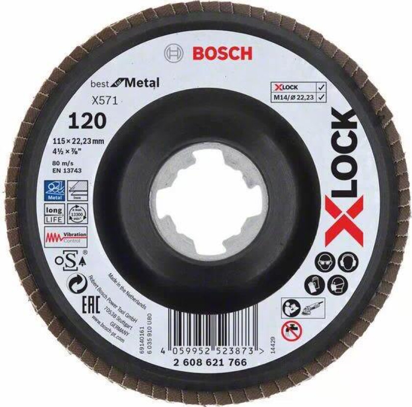 Best for Metal Lamellslipeskive med X-LOCK X571, vinklet 115 mm, G 120