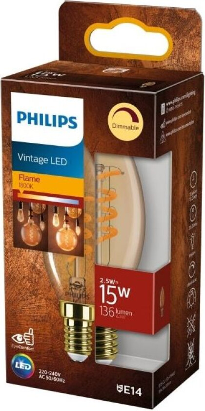 LED-lyspære Vintage Candle 2.7W/818 (15W) Gold Dimmable E14