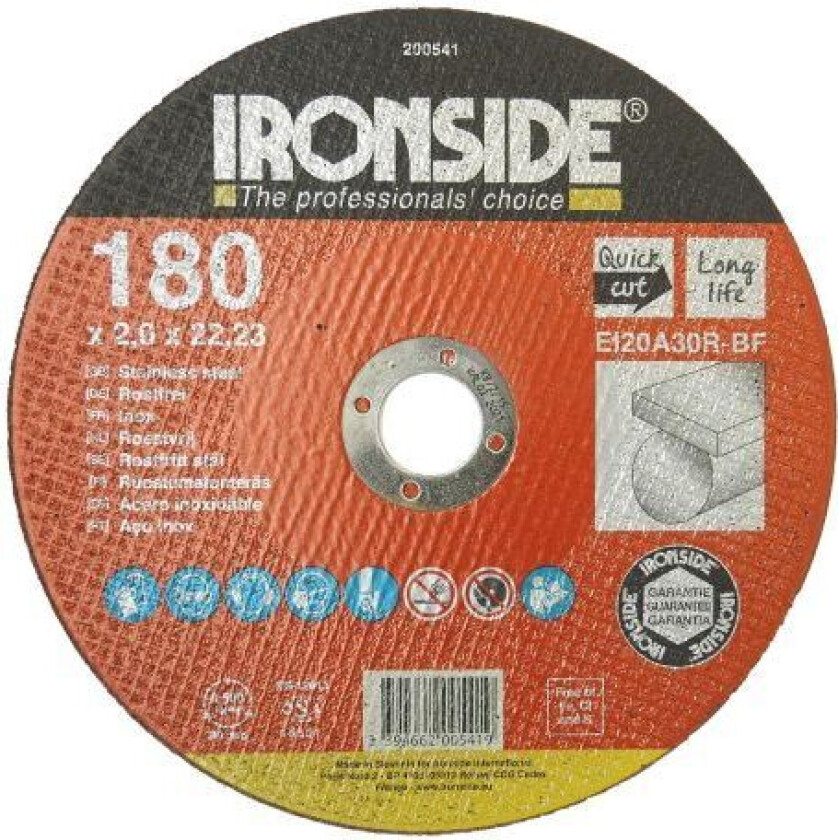 200541 Kappeskive 180 mm, F41, EI20, Inox 180 x 2,0 x 22 mm